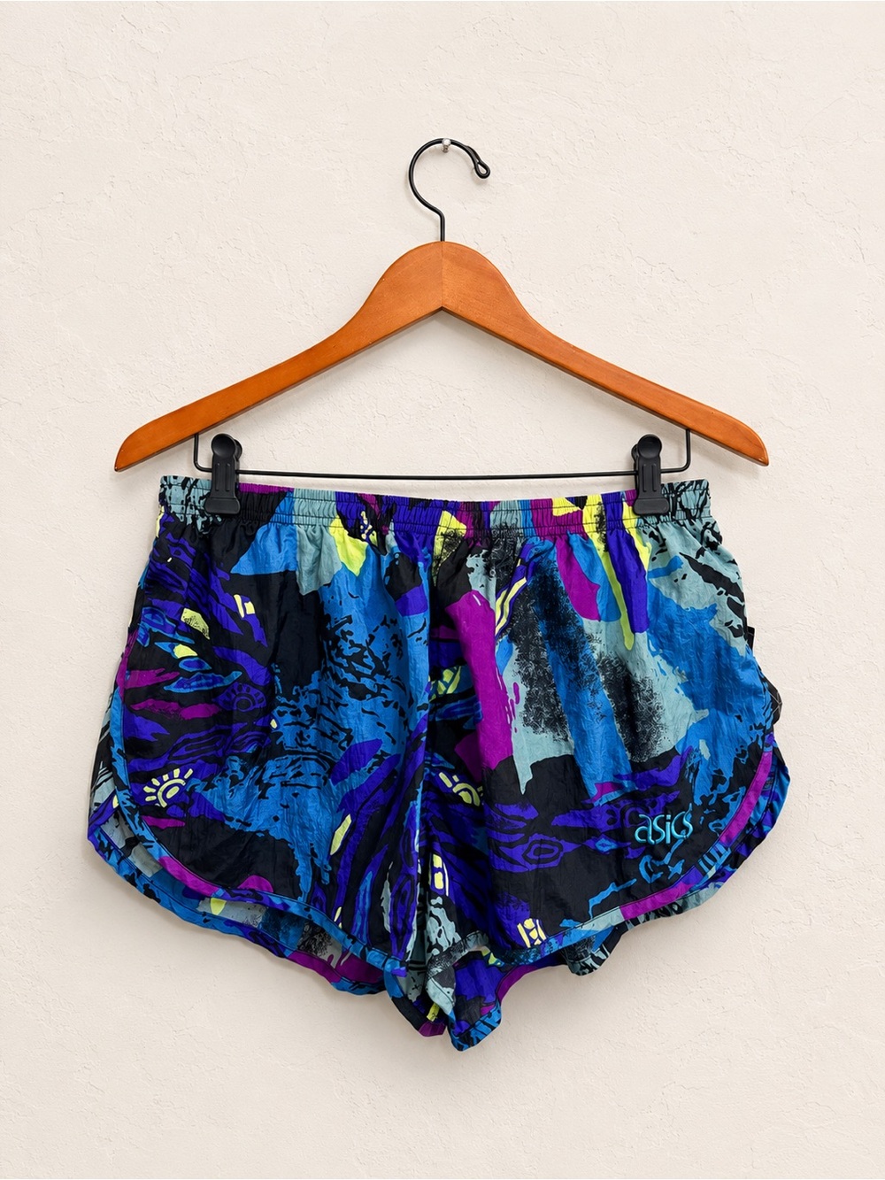 Vintage 90s ASICS Abstract Print Running Shorts NWT Size XL Retro Neon Athletic